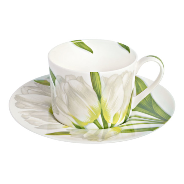 Чашка чайная с блюдцем Taitu Свобода Цветок 230 мл, фарфор костяной, белый