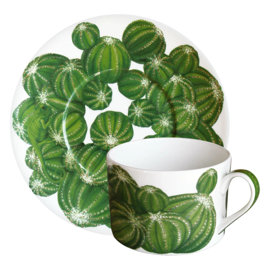 Чашка чайная с блюдцем Taitu Кактусы 230 мл, фарфор костяной