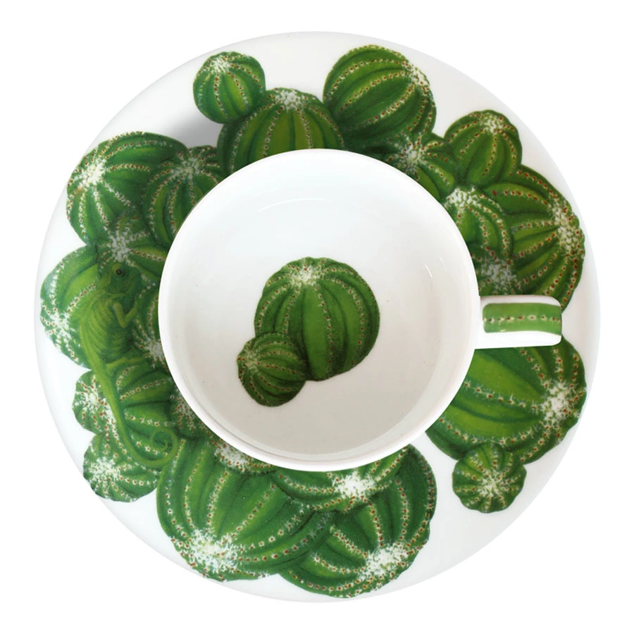 Чашка чайная с блюдцем Taitu Кактусы 230 мл, фарфор костяной