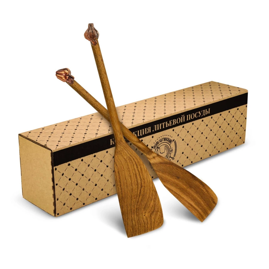 Набор деревянных лопаток в коробке Кольчугинский мельхиор Чеснок-Перчик 21 см, 2 шт, медь