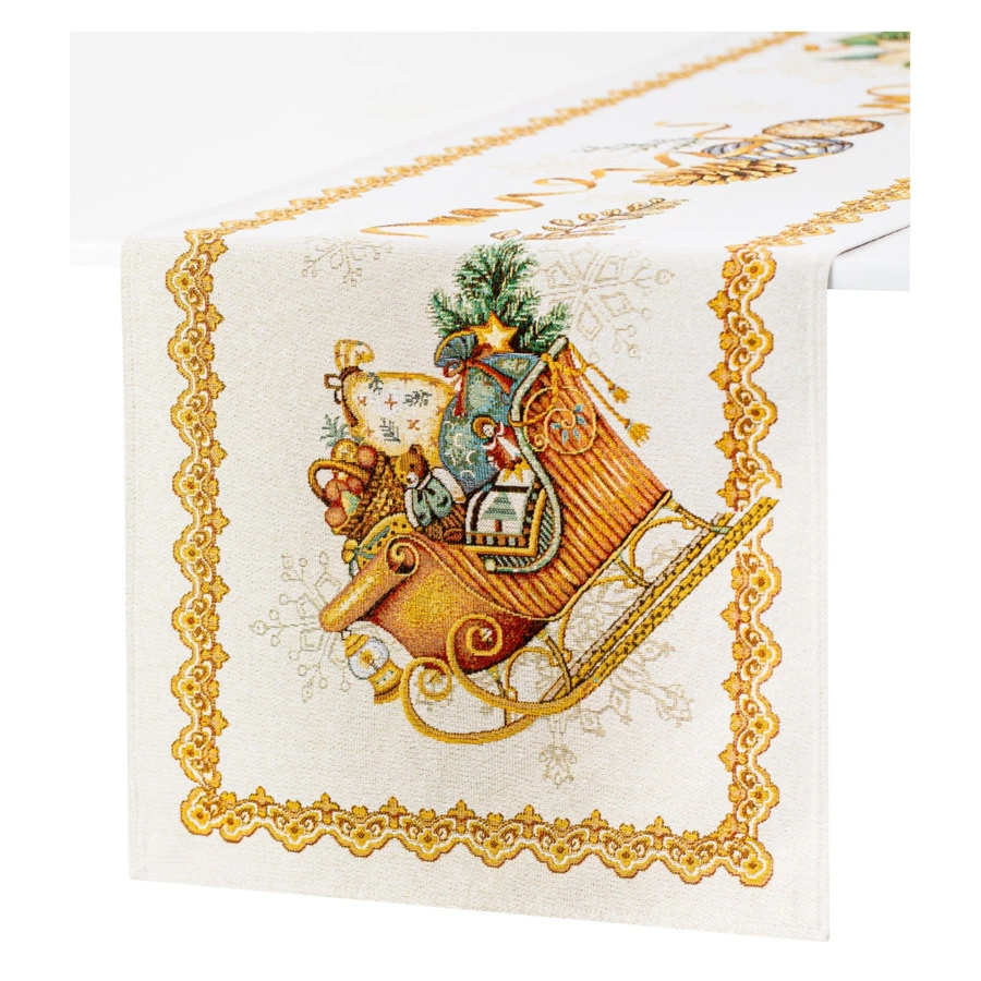 Дорожка для стола Eurotex Сани Деда Мороза Люрекс 45х140 см, гобелен, п/к