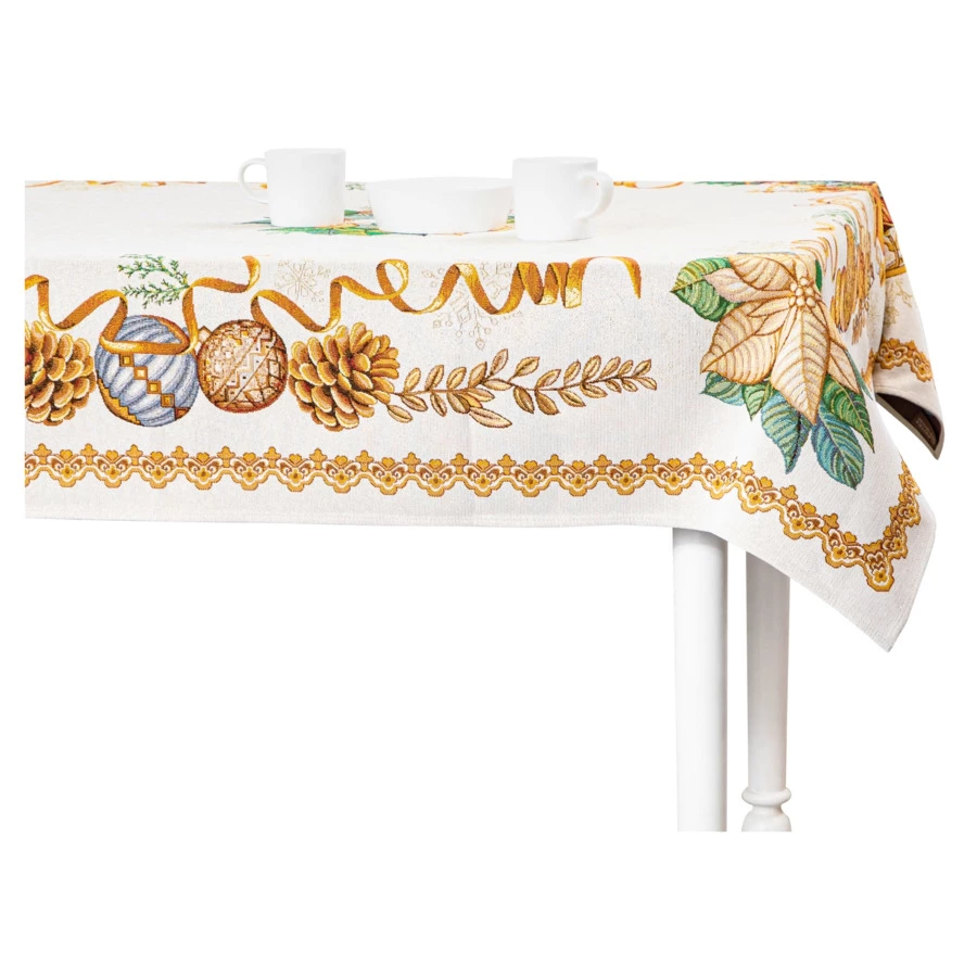 Скатерть прямоугольная Eurotex Сани Деда Мороза Люрекс 140х260 см, гобелен, п/к