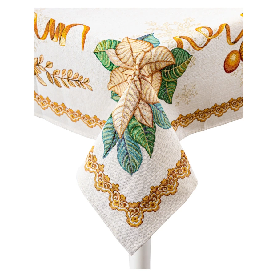 Скатерть прямоугольная Eurotex Сани Деда Мороза Люрекс 140х260 см, гобелен, п/к