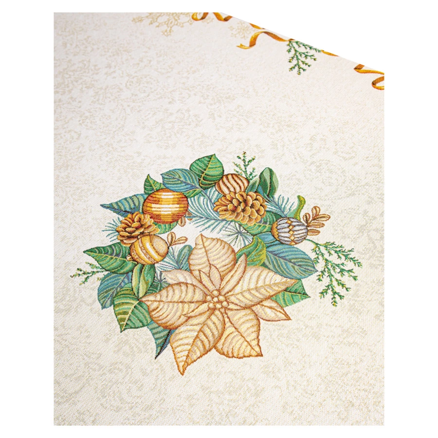 Скатерть прямоугольная Eurotex Сани Деда Мороза Люрекс 140х260 см, гобелен, п/к