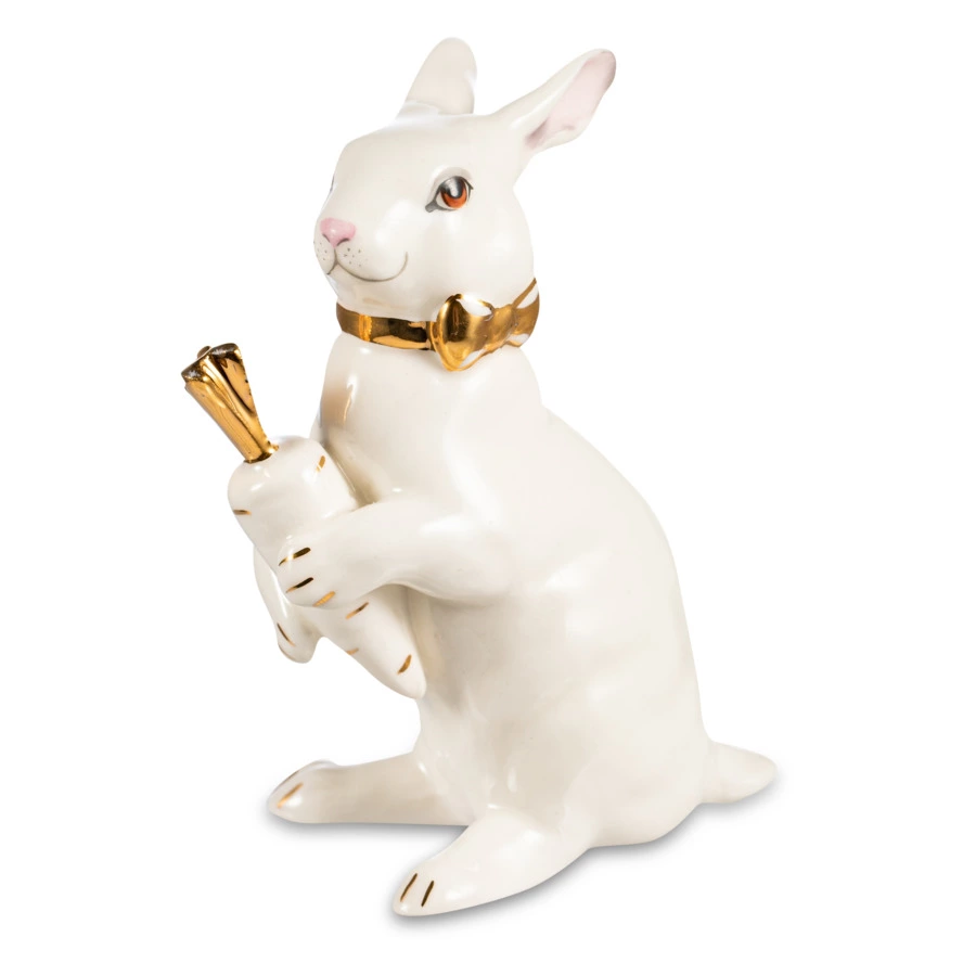 Скульптура Терра Керамос Зайчик, декор золотом, фарфор твердый