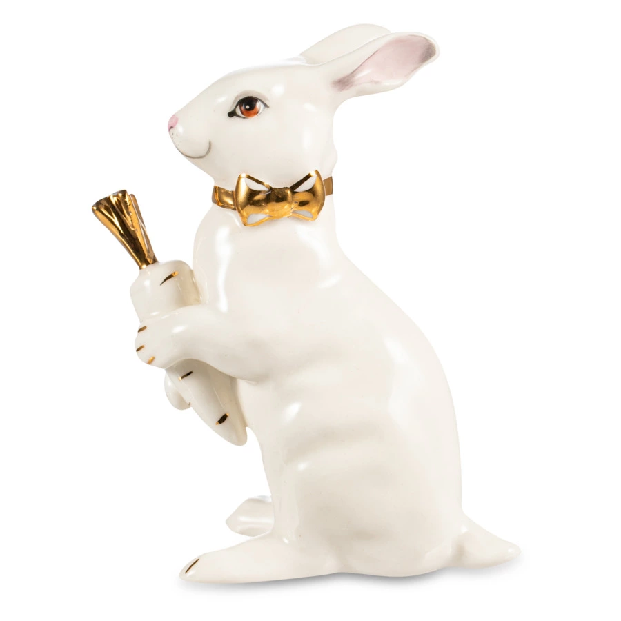 Скульптура Терра Керамос Зайчик, декор золотом, фарфор твердый