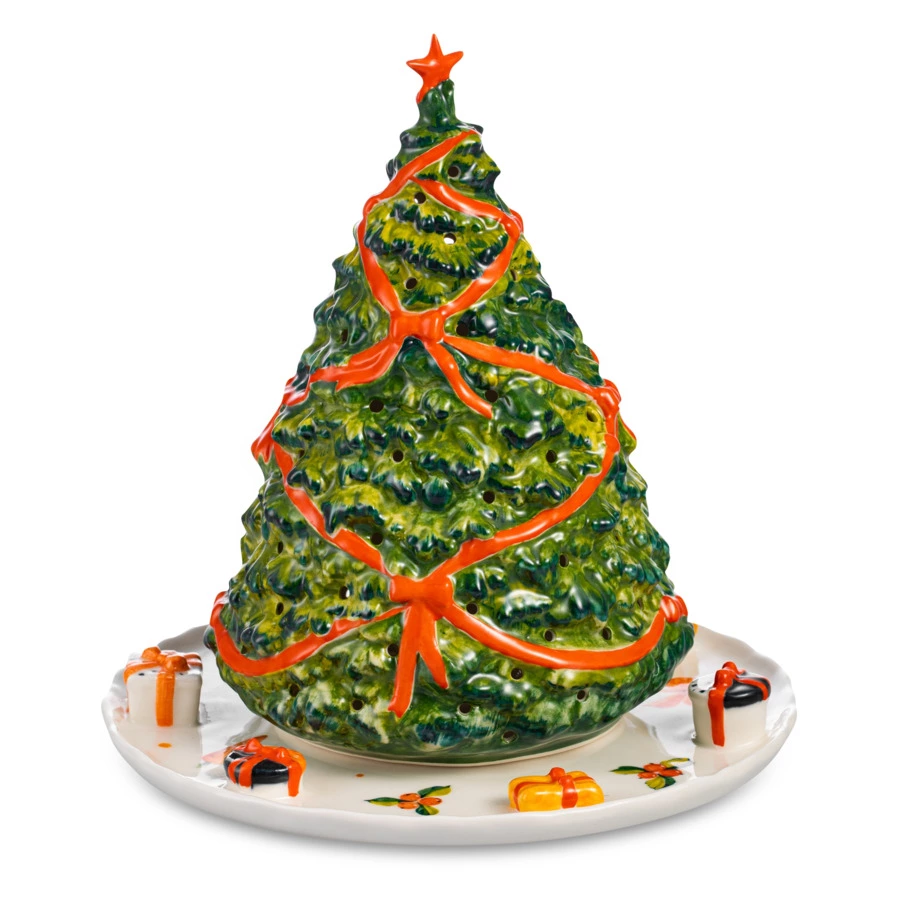 Подсвечник Терра Керамос Елка, подглазурная роспись, фарфор твердый