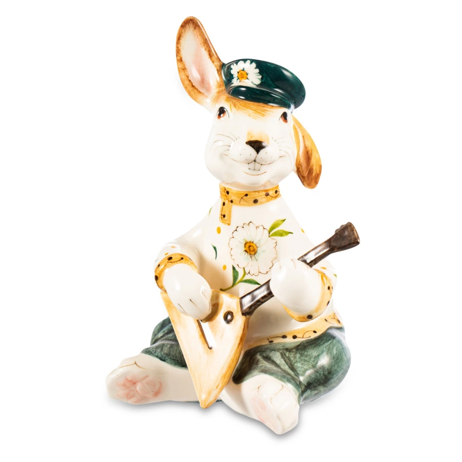 Скульптура Терра Керамос Заяц с балалайкой, подглазурная роспись, фарфор твердый, п/к