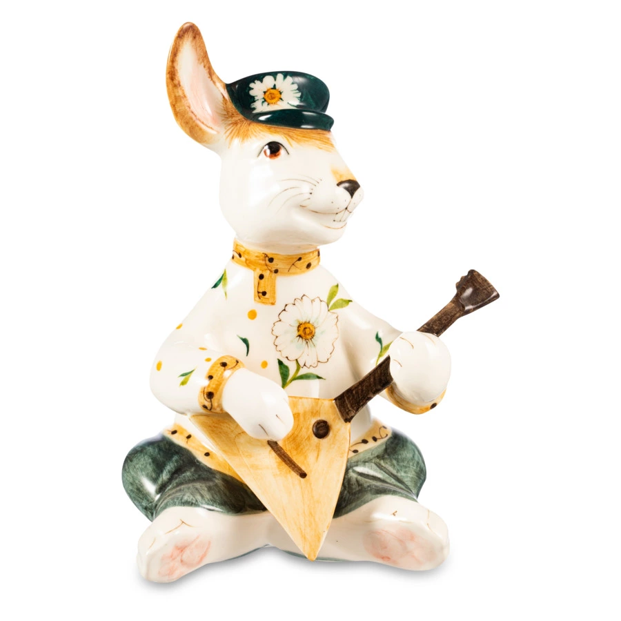 Скульптура Терра Керамос Заяц с балалайкой, подглазурная роспись, фарфор твердый, п/к