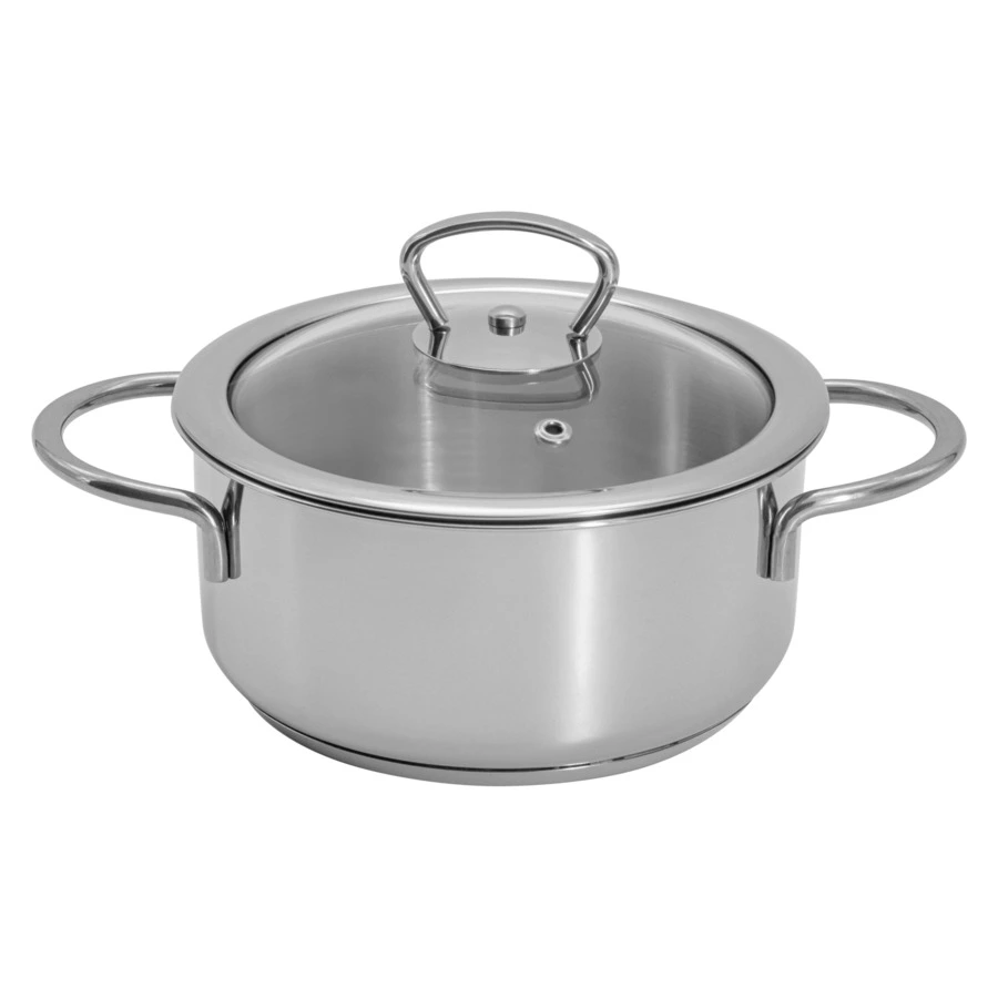 Кастрюля низкая со стеклянной крышкой Metalac Кулинария 16 см, 1,4 л, Сталь нержавеющая