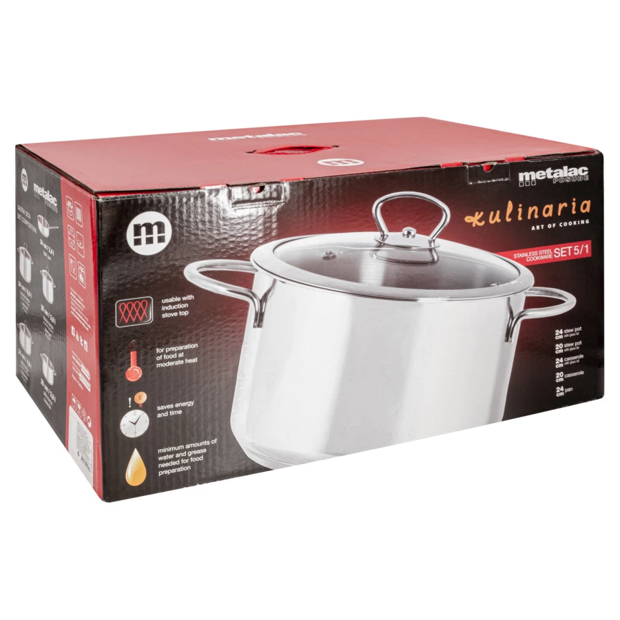 Набор кухонной посуды (кастрюли 24 и 20 см, сотейники 24 и 20 см, сковорода 24 см) Metalac Кулинария