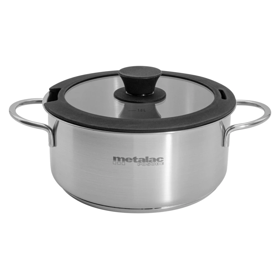 Кастрюля низкая со стеклянной крышкой Metalac Реа 20 см, 2,8 л, Сталь нержавеющая