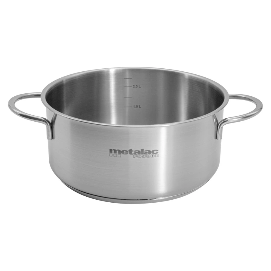 Кастрюля низкая со стеклянной крышкой Metalac Реа 20 см, 2,8 л, Сталь нержавеющая