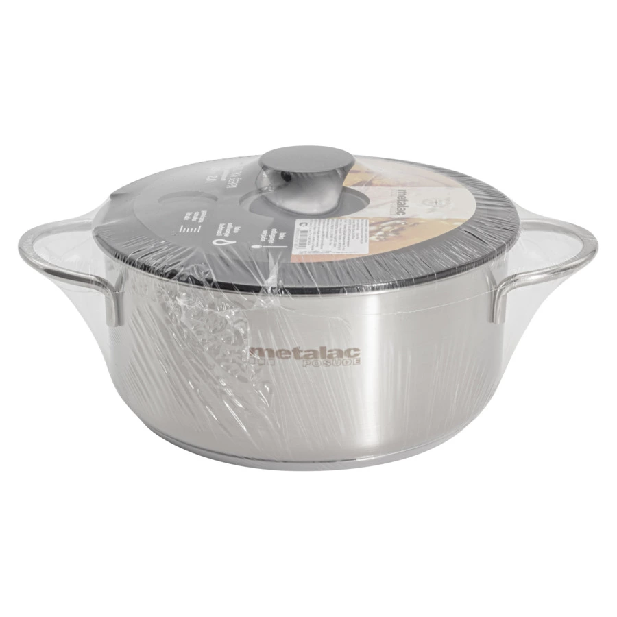 Кастрюля низкая со стеклянной крышкой Metalac Реа 20 см, 2,8 л, Сталь нержавеющая