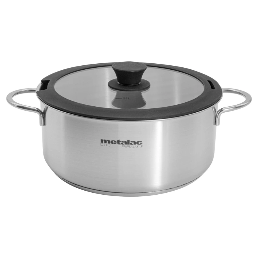 Кастрюля низкая со стеклянной крышкой Metalac Реа 24 см, 4,8 л, Сталь нержавеющая