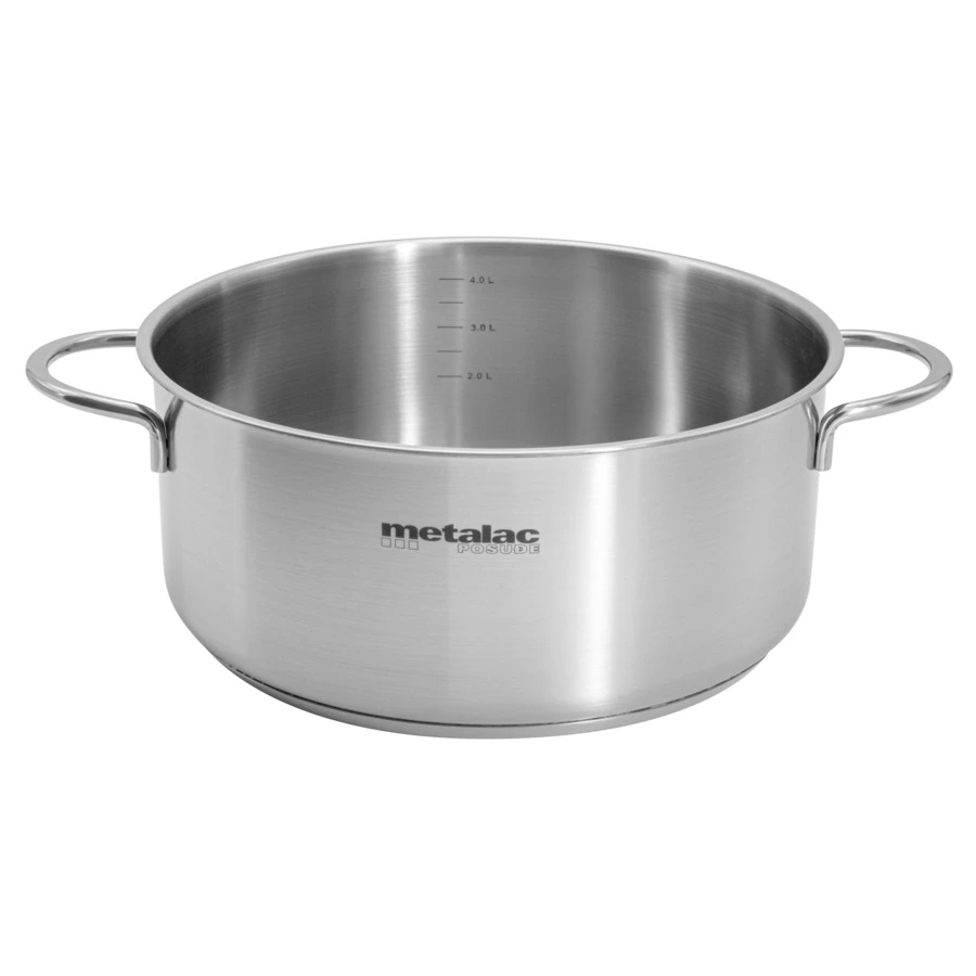 Кастрюля низкая со стеклянной крышкой Metalac Реа 24 см, 4,8 л, Сталь нержавеющая