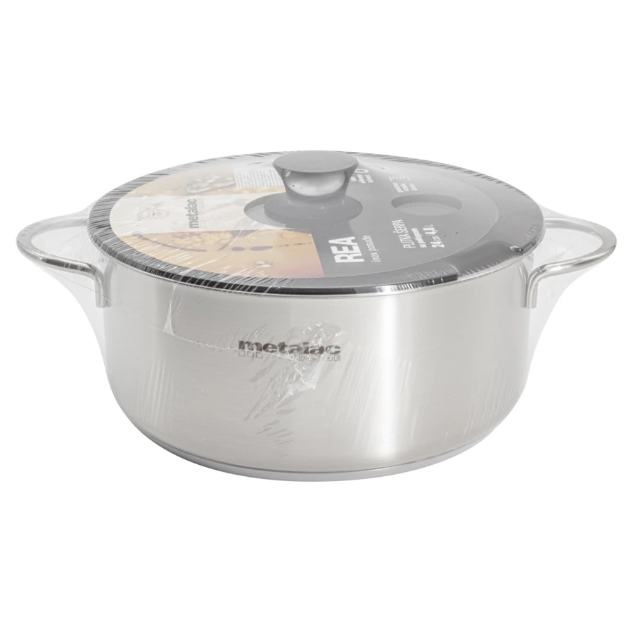 Кастрюля низкая со стеклянной крышкой Metalac Реа 24 см, 4,8 л, Сталь нержавеющая