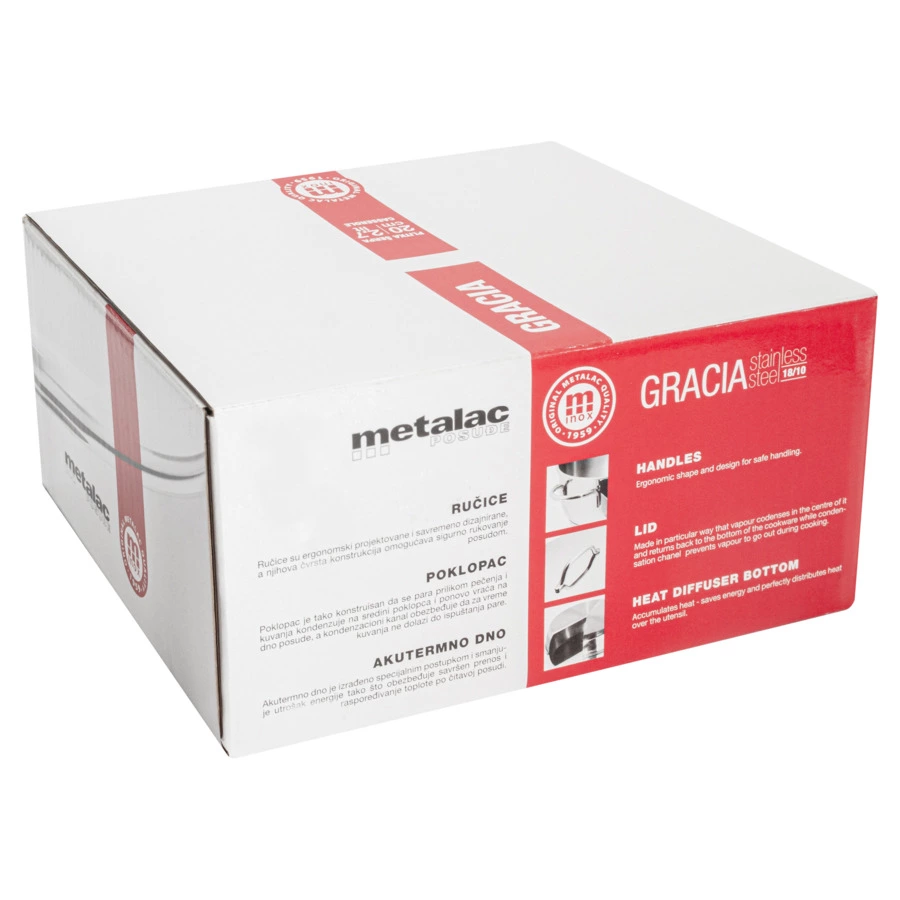 Кастрюля низкая с металической крышкой Metalac Грация 20 см, 2,7 л, Сталь нержавеющая, п/к