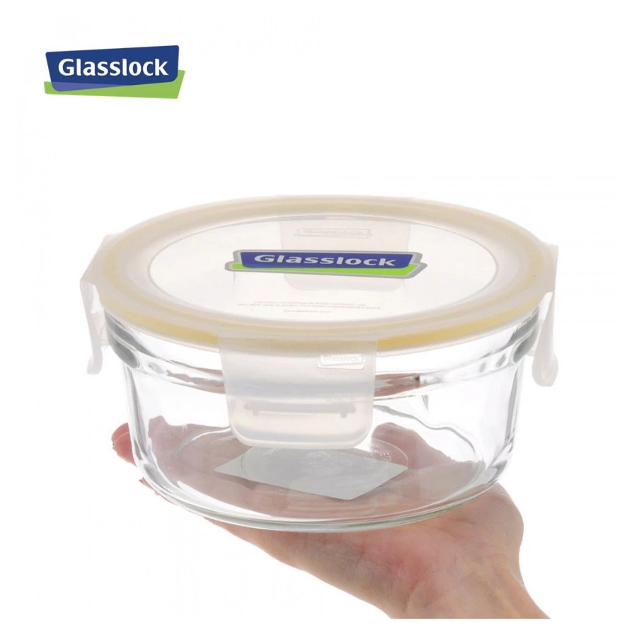 Контейнер круглый Glasslock 850 мл, желтый силикон, стекло