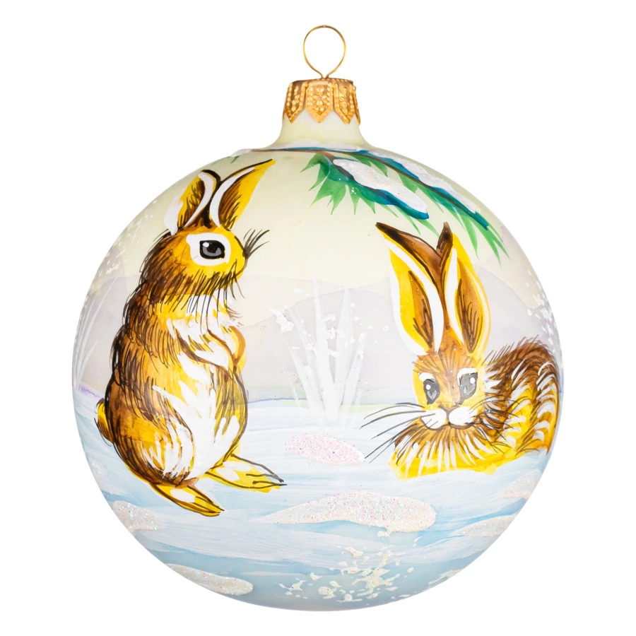 Украшение елочное шар Bartosh Зайчики 10 см, стекло