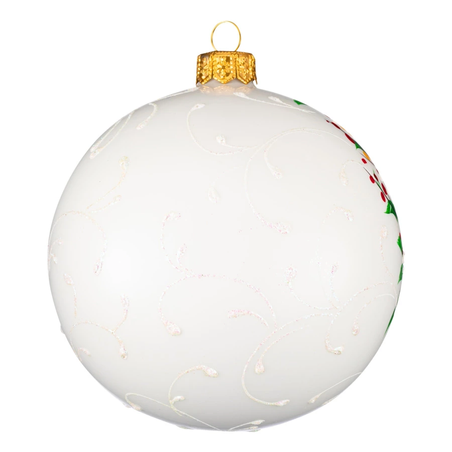 Украшение елочное шар Bartosh Кролик и пуасетия 10 см, стекло