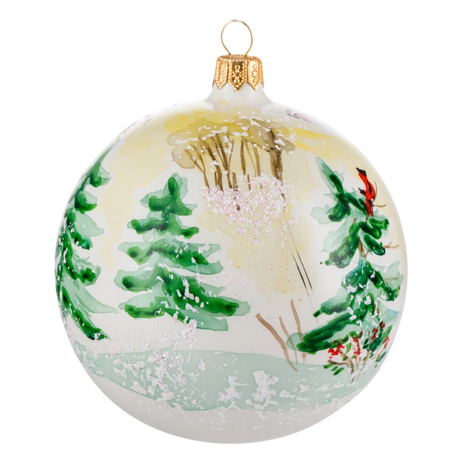 Украшение елочное шар Bartosh Зайцы в лесу 10 см, стекло, п/к