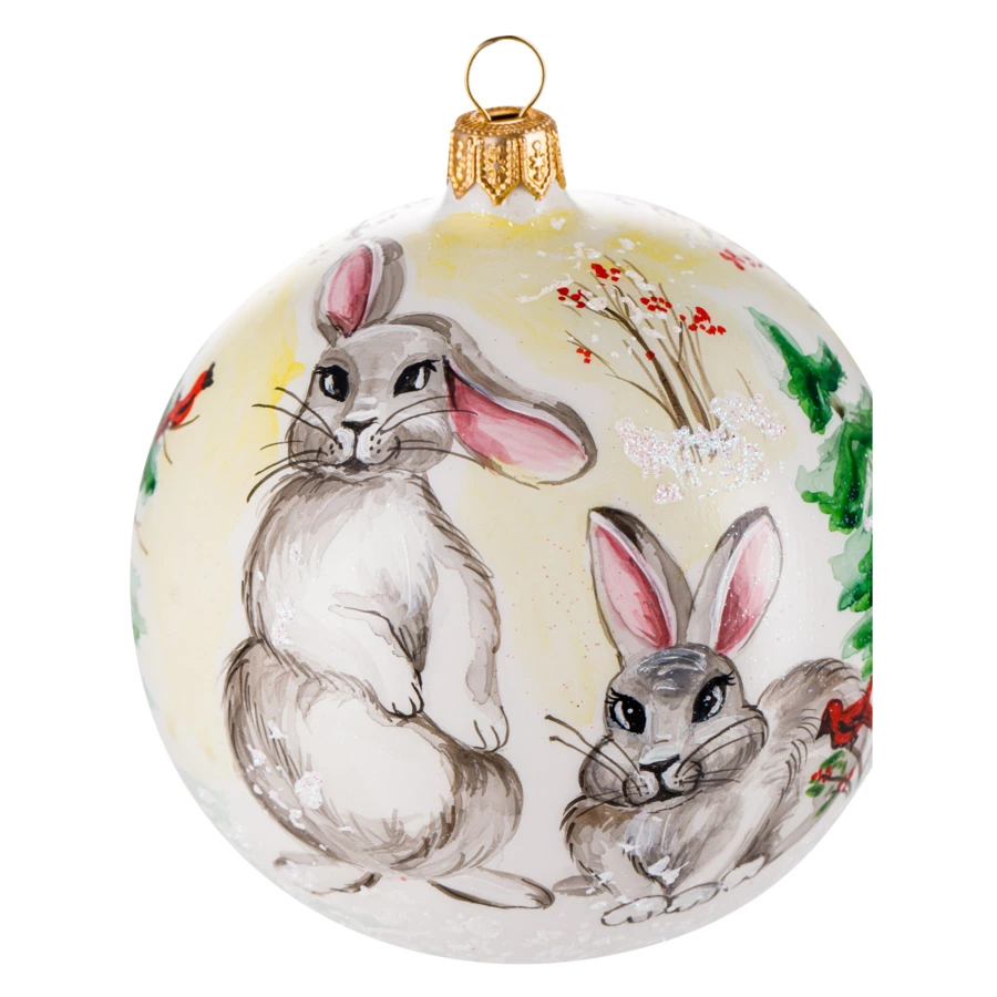 Украшение елочное шар Bartosh Зайцы в лесу 10 см, стекло, п/к