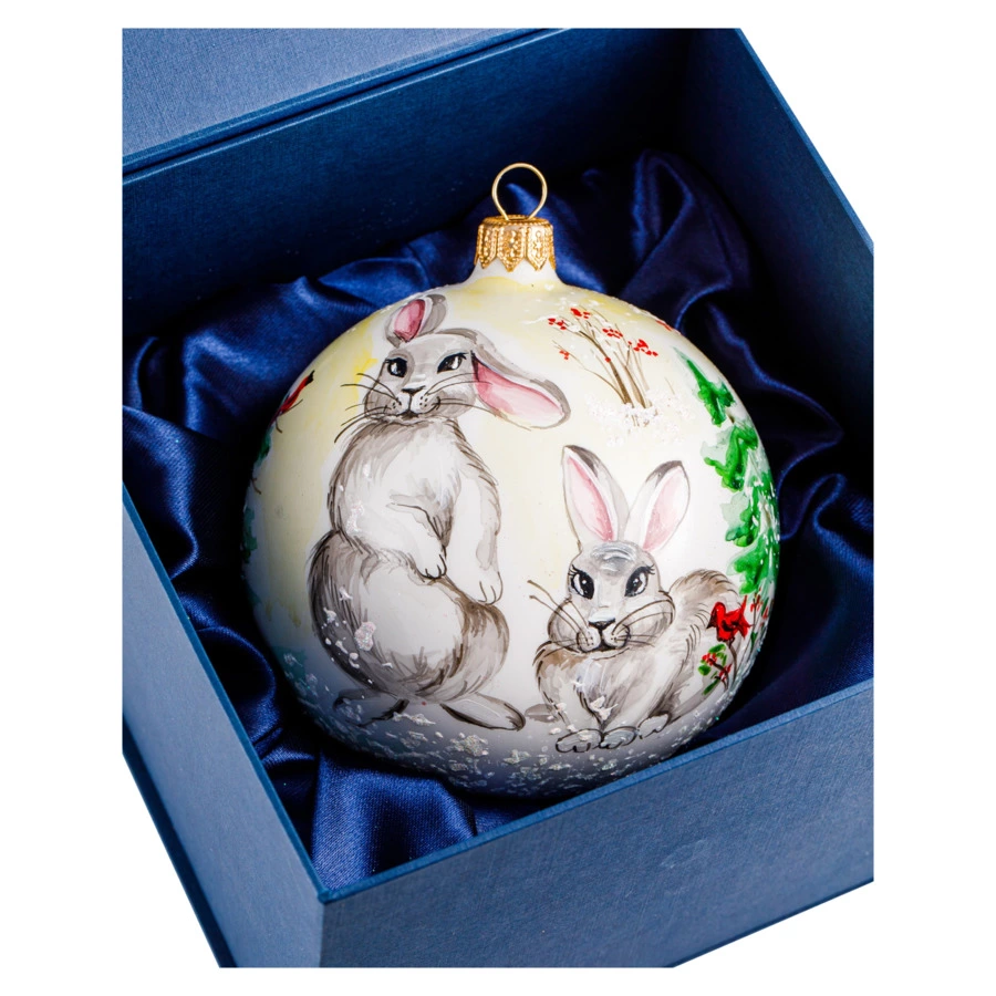 Украшение елочное шар Bartosh Зайцы в лесу 10 см, стекло, п/к