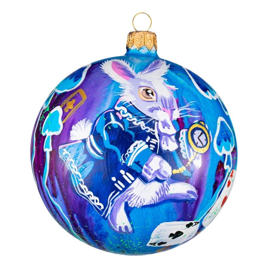 Украшение елочное шар Bartosh Кролик Алиса 10 см, стекло