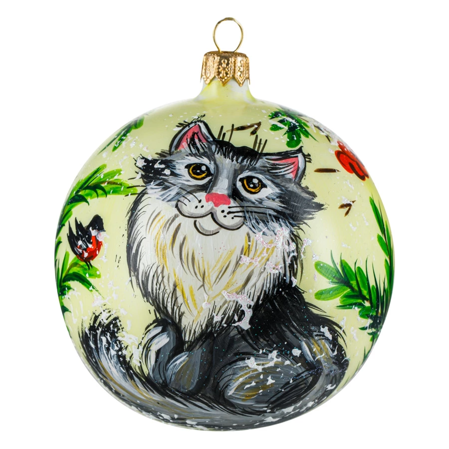 Украшение елочное шар Bartosh Кот символ года 10 см, стекло