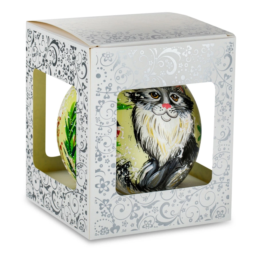 Украшение елочное шар Bartosh Кот символ года 10 см, стекло