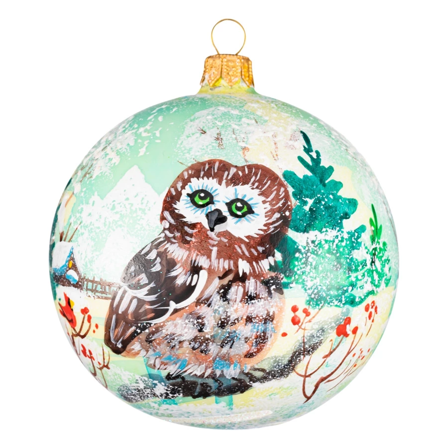 Украшение елочное шар Bartosh Сова в лесу 10 см, стекло
