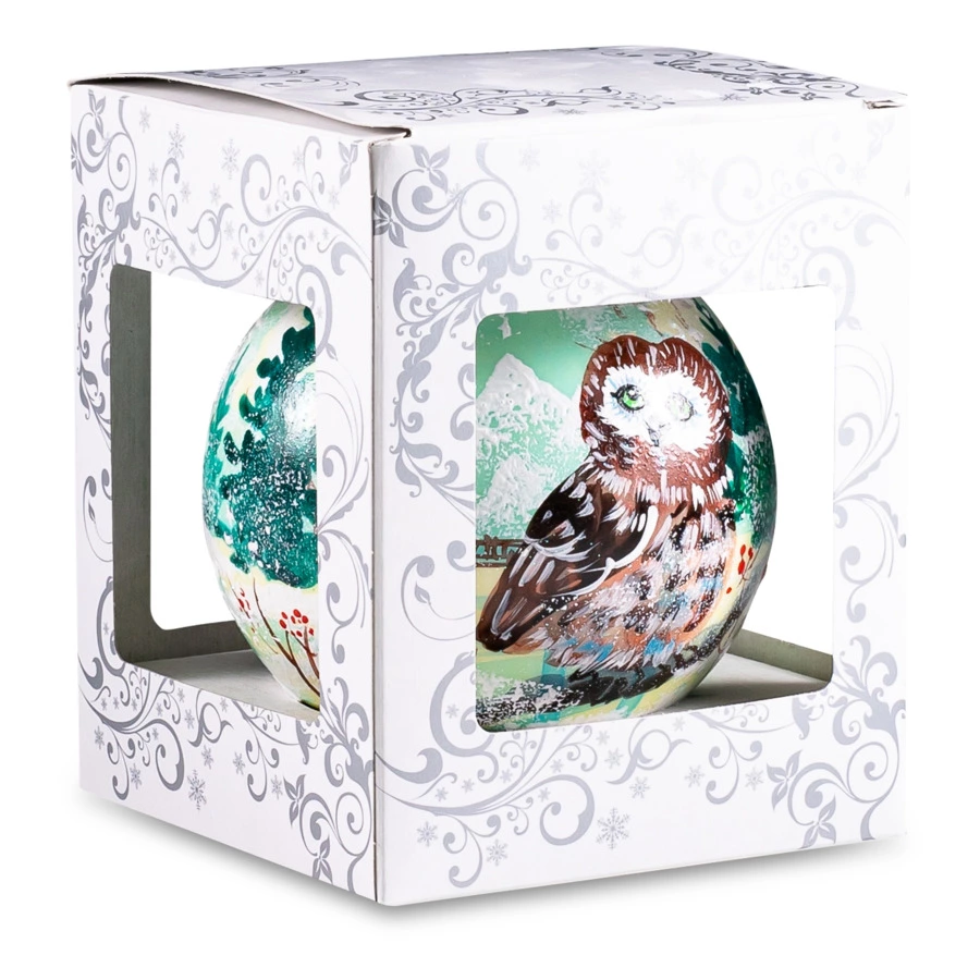 Украшение елочное шар Bartosh Сова в лесу 10 см, стекло