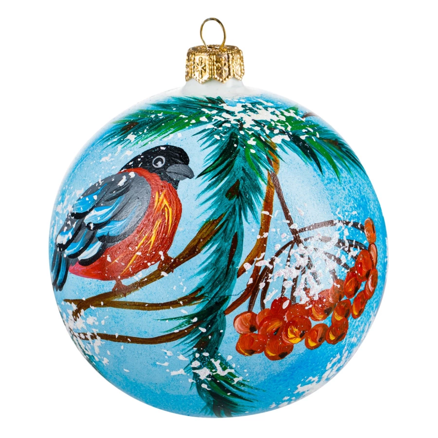 Украшение елочное шар Bartosh Снегирь 10 см, стекло
