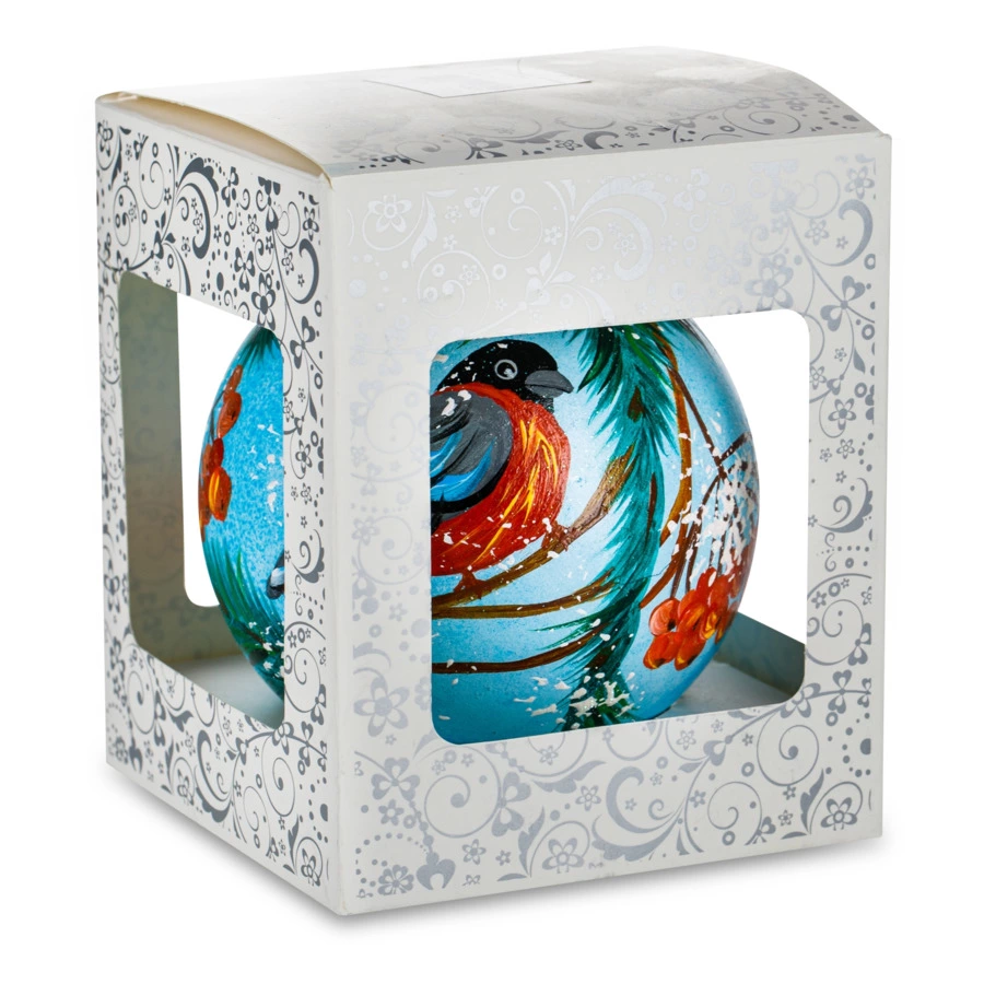 Украшение елочное шар Bartosh Снегирь 10 см, стекло