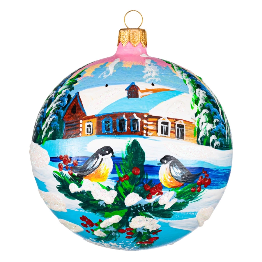 Украшение елочное шар Bartosh Синицы у дома 10 см, стекло