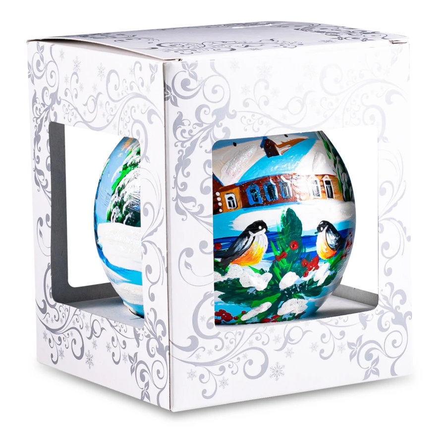 Украшение елочное шар Bartosh Синицы у дома 10 см, стекло