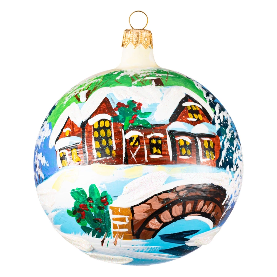 Игрушка елочная шар Bartosh Дома ждут 10 см, стекло, п/к