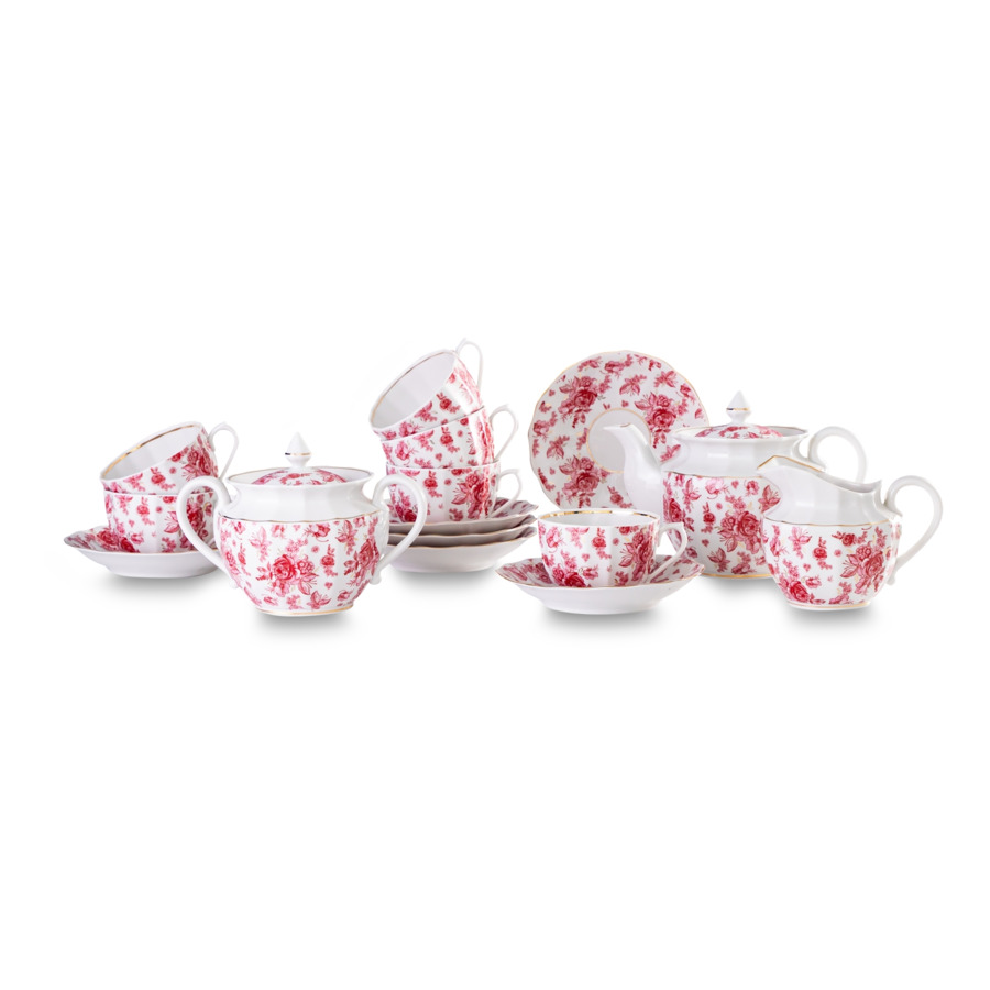 Сервиз чайный Промыслы Вербилок Астра розовая 15 предметов на 6 персон, фарфор твердый