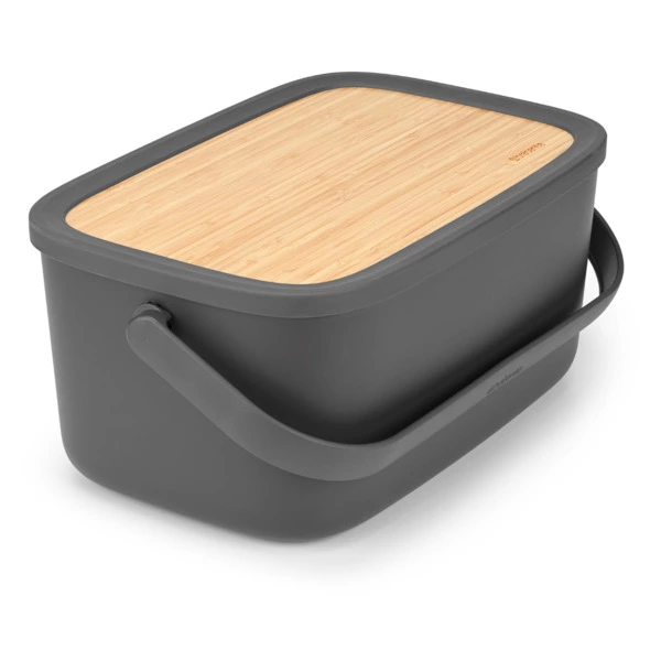 Хлебница с доской Brabantia NIC 40х25 см, темно-серая, пластик