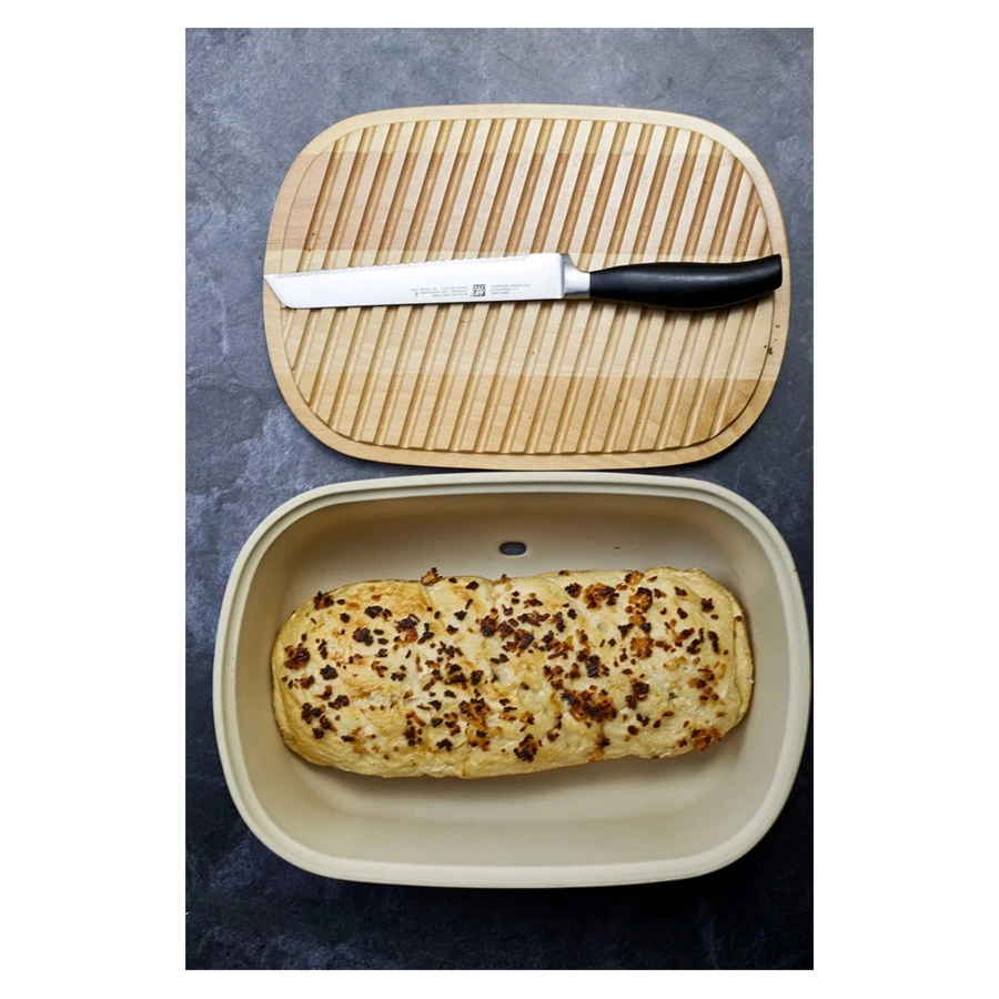 Хлебница Emile Henry, 6,5л, 35,5х24,5х15,5 см, белая, керамика, дерево