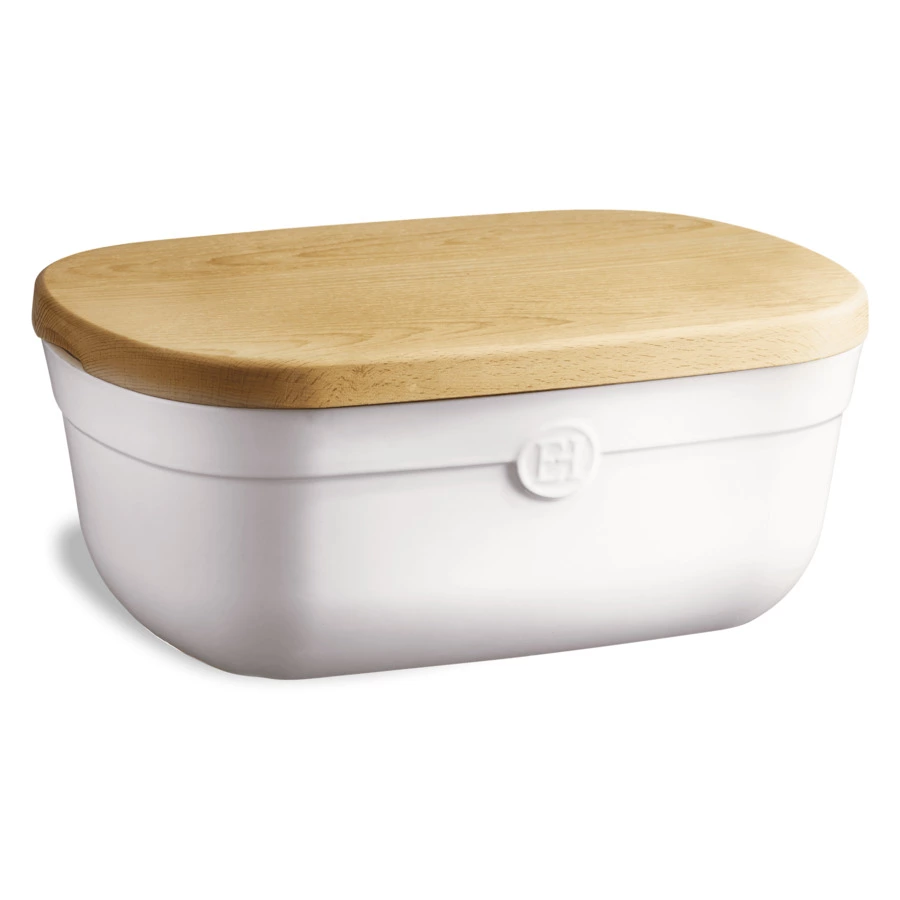 Хлебница Emile Henry, 6,5л, 35,5х24,5х15,5 см, белая, керамика, дерево