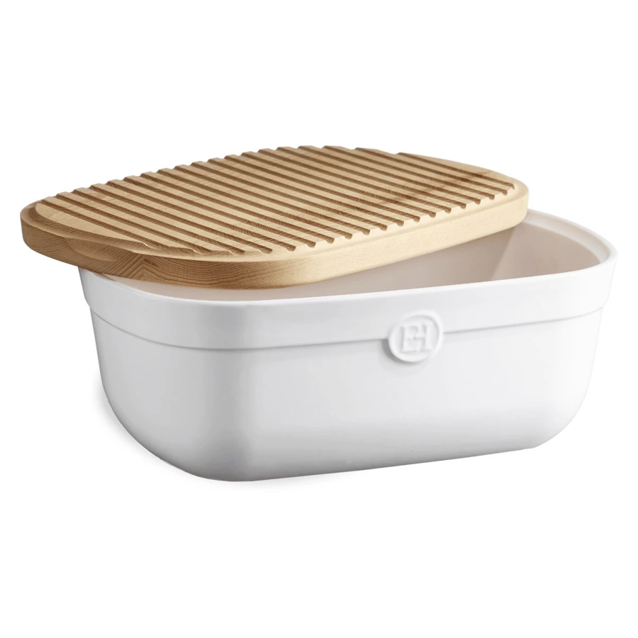 Хлебница Emile Henry, 6,5л, 35,5х24,5х15,5 см, белая, керамика, дерево