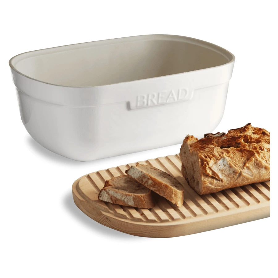 Хлебница Emile Henry, 6,5л, 35,5х24,5х15,5 см, белая, керамика, дерево