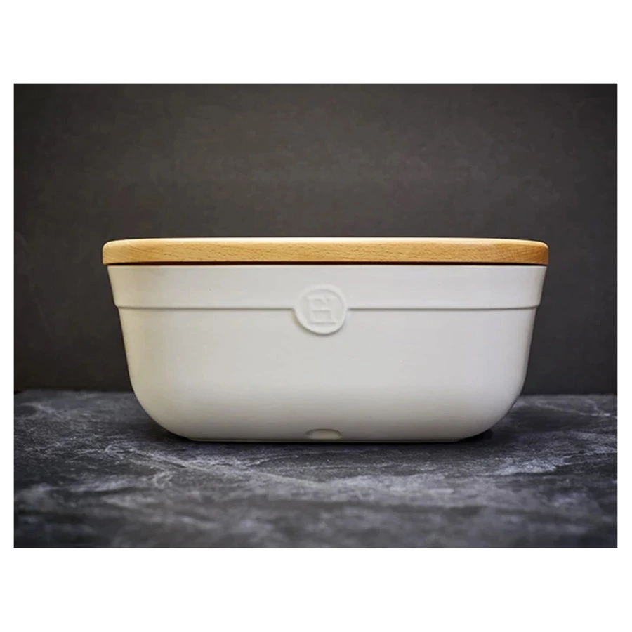 Хлебница Emile Henry, 6,5л, 35,5х24,5х15,5 см, белая, керамика, дерево