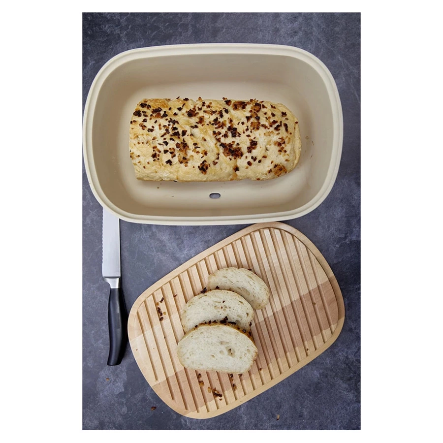 Хлебница Emile Henry, 6,5л, 35,5х24,5х15,5 см, белая, керамика, дерево