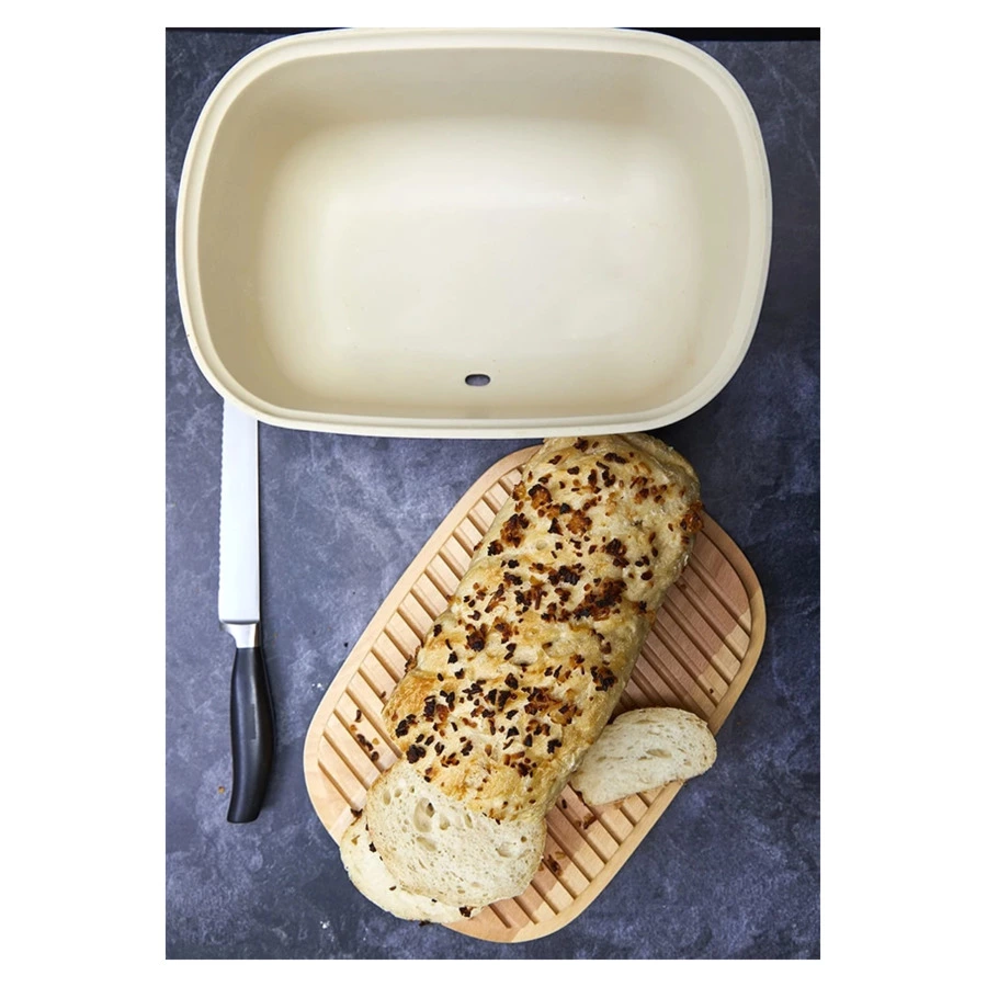 Хлебница Emile Henry, 6,5л, 35,5х24,5х15,5 см, белая, керамика, дерево