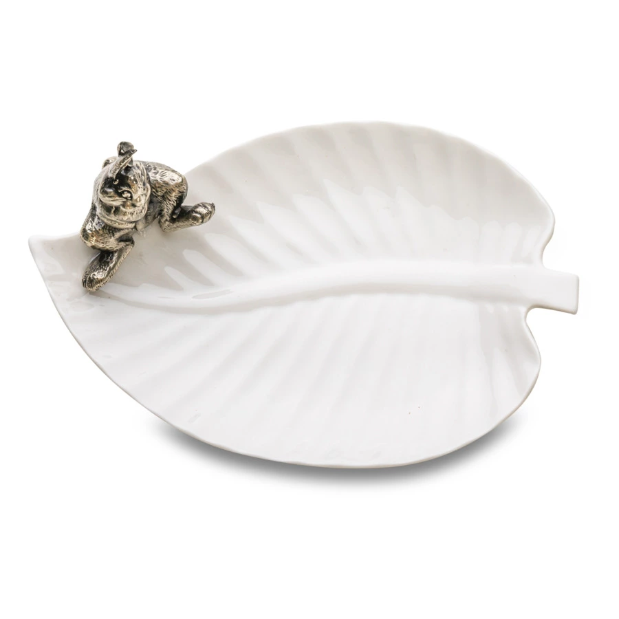 Менажница Город подарков Заяц на листе 19,5х13х19,5 см, керамика, нейзильбер, белый, п/к