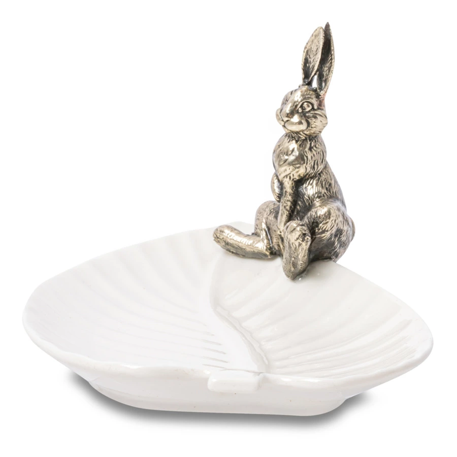 Менажница Город подарков Заяц на листе 19,5х13х19,5 см, керамика, нейзильбер, белый, п/к