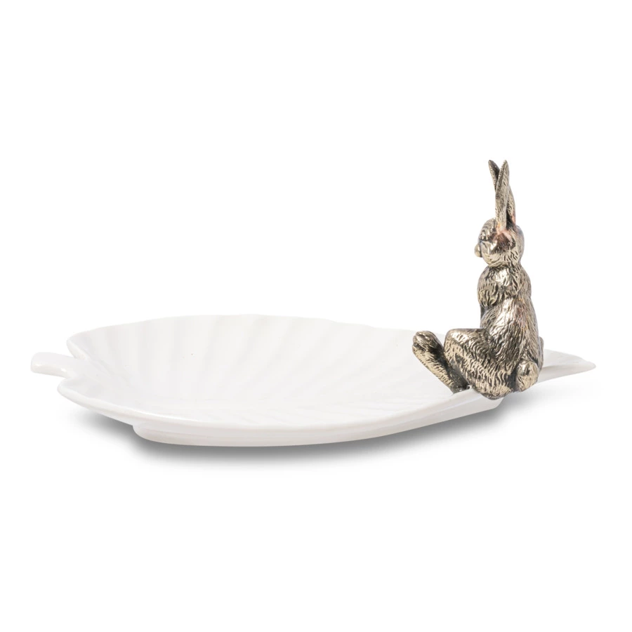 Менажница Город подарков Заяц на листе 19,5х13х19,5 см, керамика, нейзильбер, белый, п/к